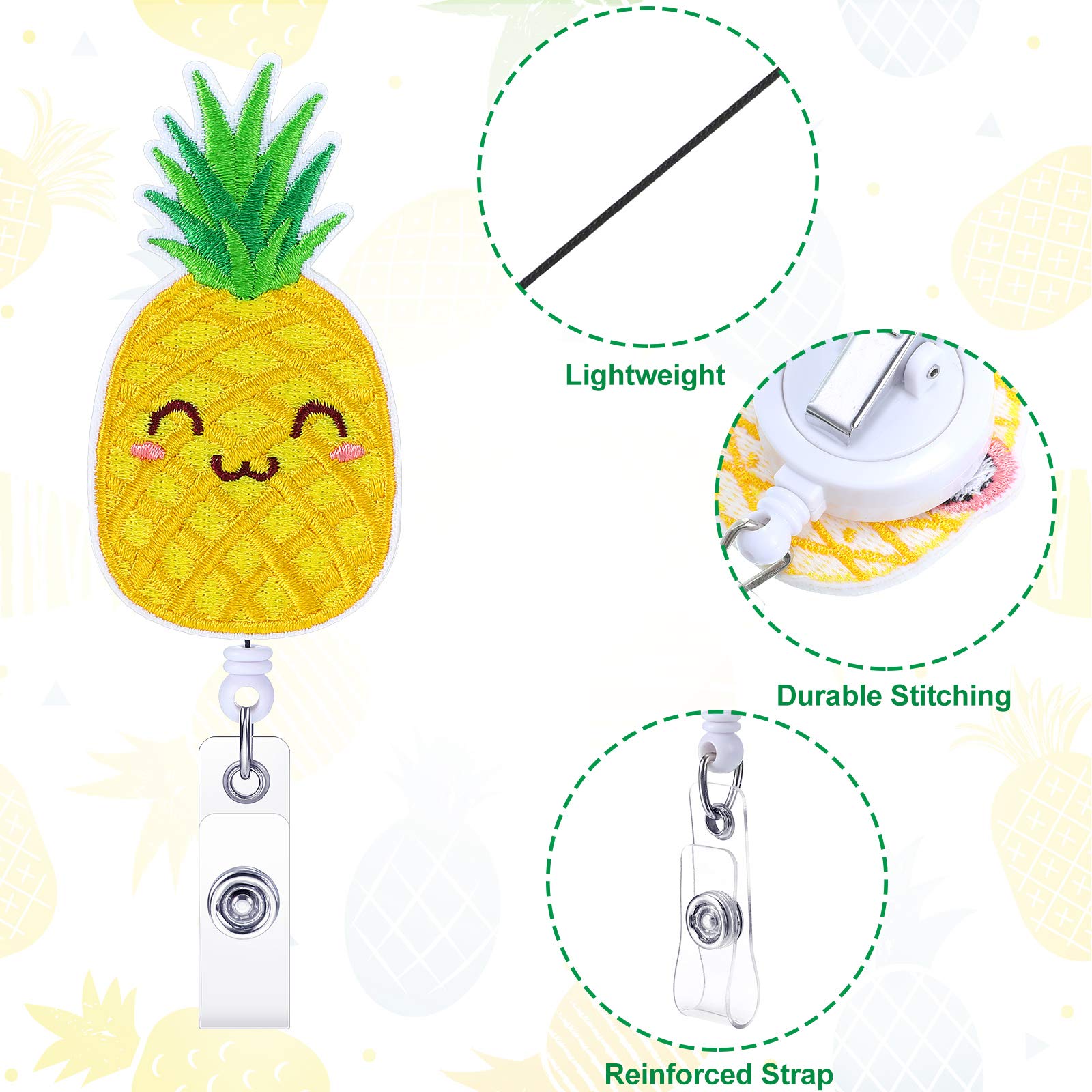 Amazon | パイナップルバッジリールホルダー 夏フェルト 刺繍 格納式